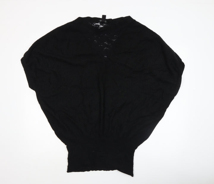 MNG Collection Womens Black V-Neck Knit Pullover Jumper Size 12
