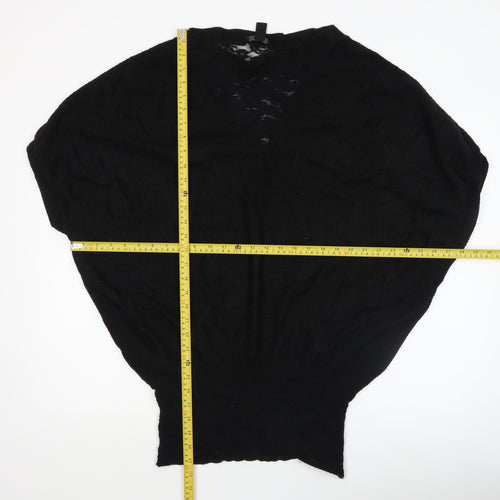 MNG Collection Womens Black V-Neck Knit Pullover Jumper Size 12