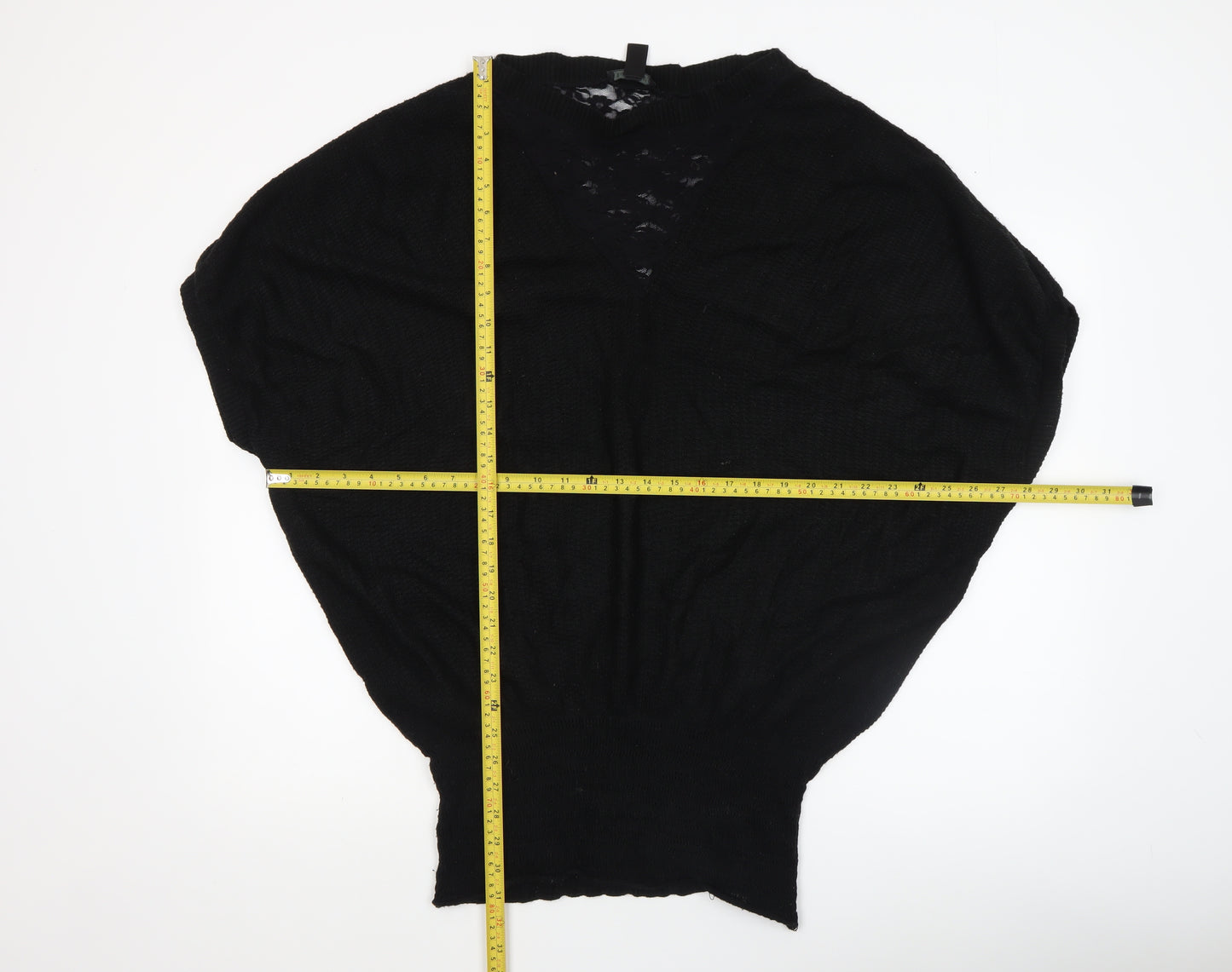 MNG Collection Womens Black V-Neck Knit Pullover Jumper Size 12