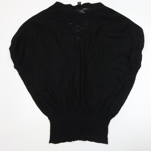 MNG Collection Womens Black V-Neck Knit Pullover Jumper Size 12