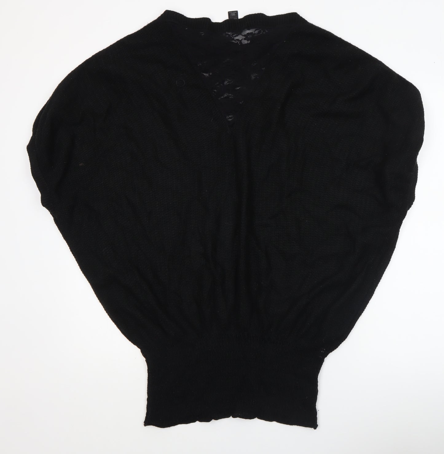 MNG Collection Womens Black V-Neck Knit Pullover Jumper Size 12