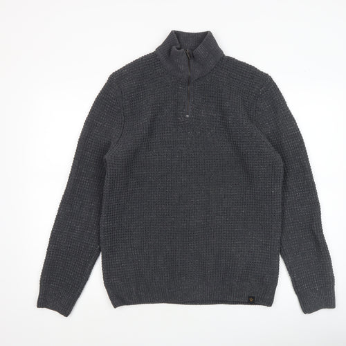 Next Men’s Grey Waffle-Knit 1/2 Zip Mock Neck Jumper - Size M