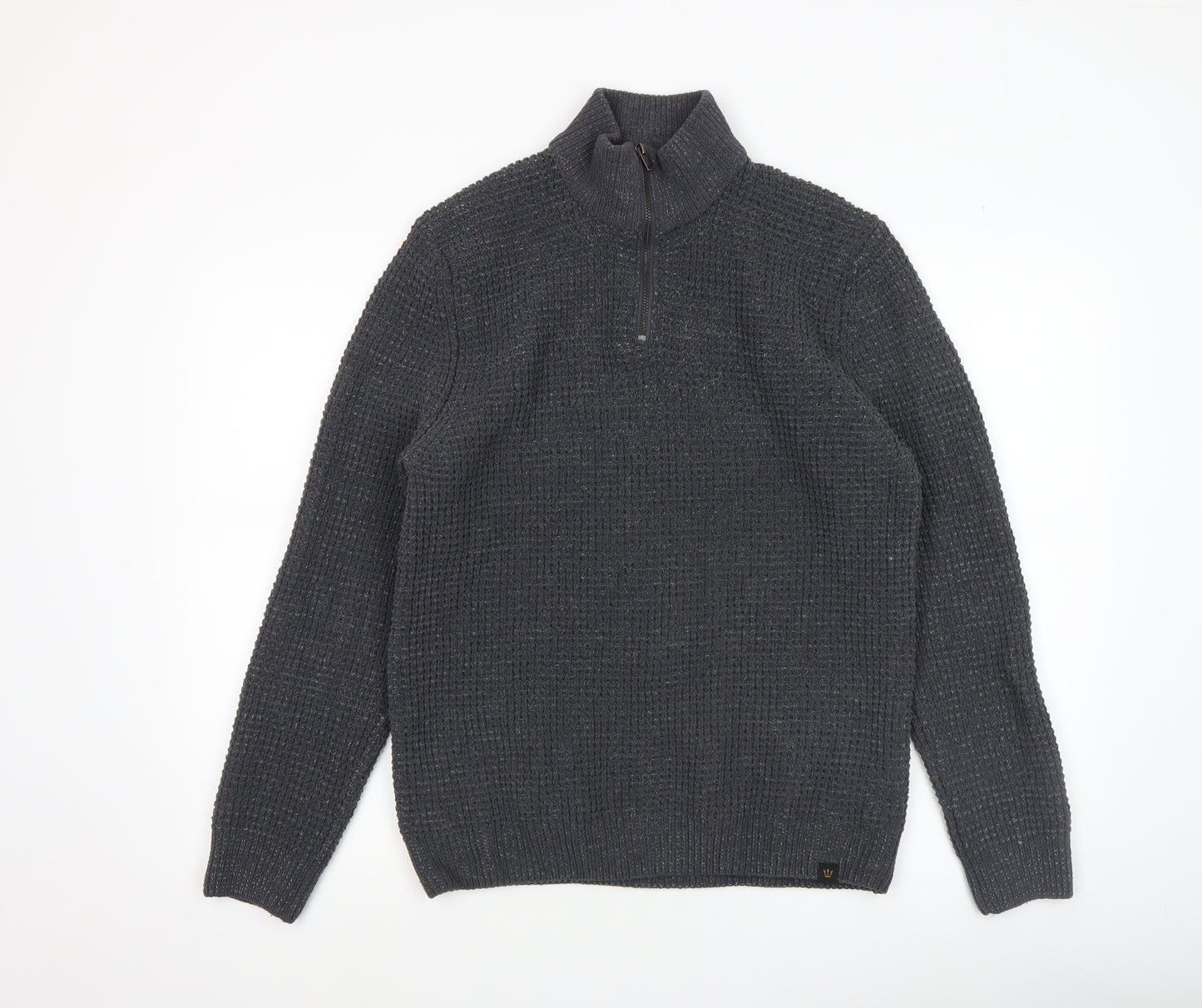 Next Men’s Grey Waffle-Knit 1/2 Zip Mock Neck Jumper - Size M