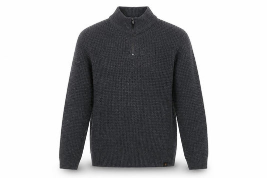 Front view of Next Men’s Grey Waffle-Knit 1/2 Zip Mock Neck Jumper -, size M