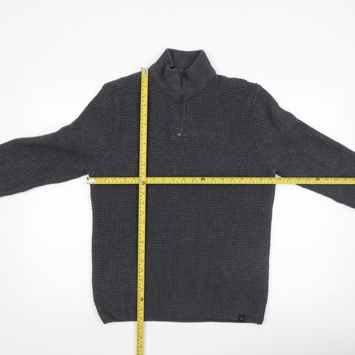 Next Men’s Grey Waffle-Knit 1/2 Zip Mock Neck Jumper - Size M