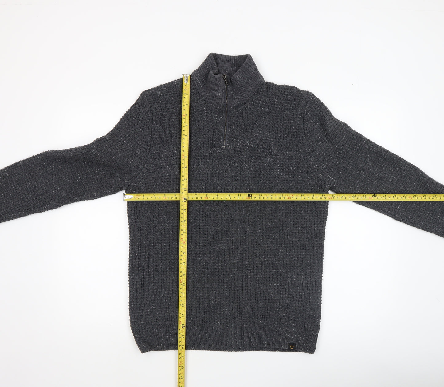 Next Men’s Grey Waffle-Knit 1/2 Zip Mock Neck Jumper - Size M