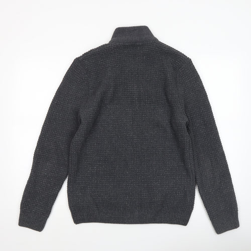Next Men’s Grey Waffle-Knit 1/2 Zip Mock Neck Jumper - Size M