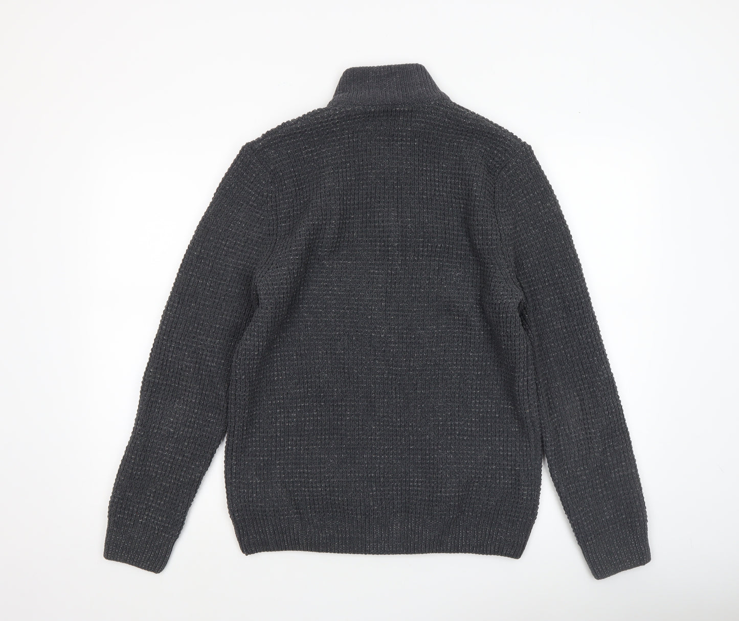 Next Men’s Grey Waffle-Knit 1/2 Zip Mock Neck Jumper - Size M