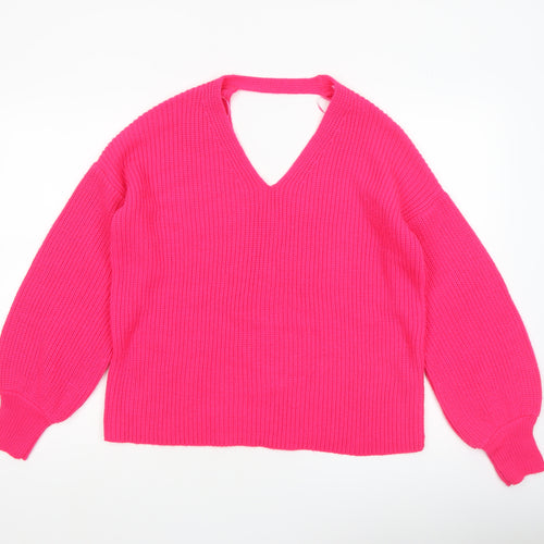 Miss Selfridge Women’s Pink V-Neck Chunky Knit Jumper Size 8