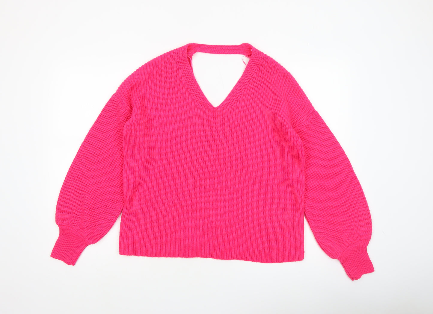 Miss Selfridge Women’s Pink V-Neck Chunky Knit Jumper Size 8
