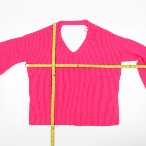 Miss Selfridge Women’s Pink V-Neck Chunky Knit Jumper Size 8