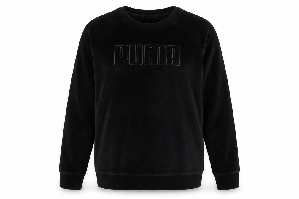 Front view of Puma women’s black, size UK 10, velour pullover sweatshirt