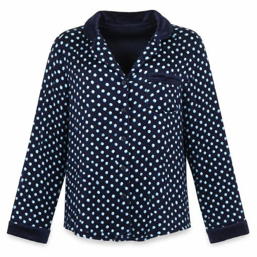 Carole Hochman Women Blue Polka Dot Velour Pyjama Top S