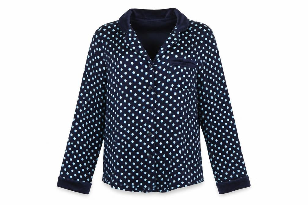 Carole Hochman Women Blue Polka Dot Velour Pyjama Top S