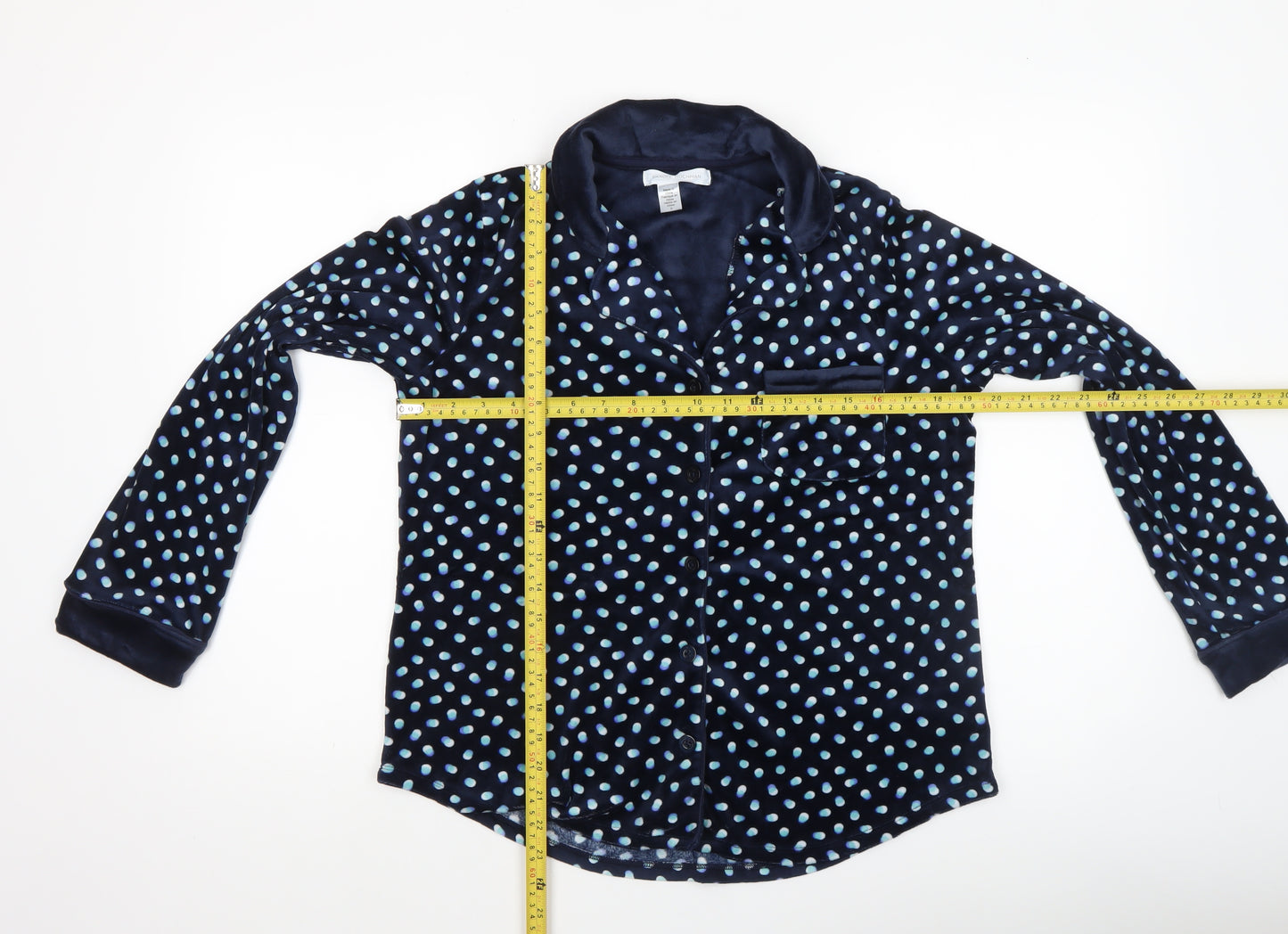 Carole Hochman Women Blue Polka Dot Velour Pyjama Top S