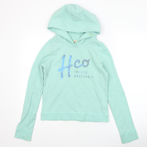 Hollister Womens Mint Green XS Pullover Hoodie with Logo Print