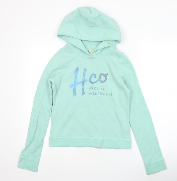 Hollister Womens Mint Green XS Pullover Hoodie with Logo Print