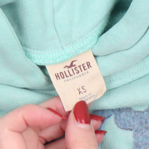 Hollister Womens Mint Green XS Pullover Hoodie with Logo Print