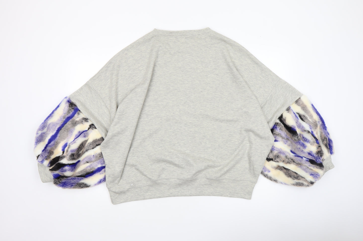 ZARA Womens Grey Faux Fur Sleeve Sweatshirt Size M Relaxed Fit