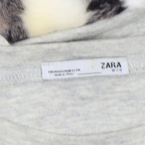 ZARA Womens Grey Faux Fur Sleeve Sweatshirt Size M Relaxed Fit