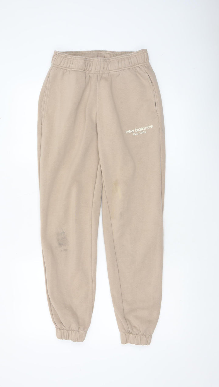 New Balance Women Beige XS Sweatpants Fleece Tapered Trousers