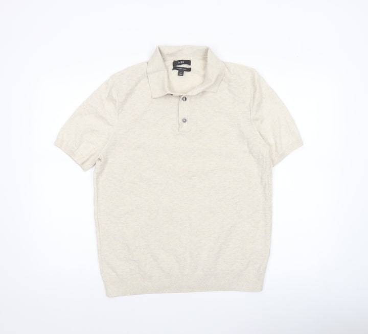 Marks and Spencer Men's Beige Cotton Henley Jumper M