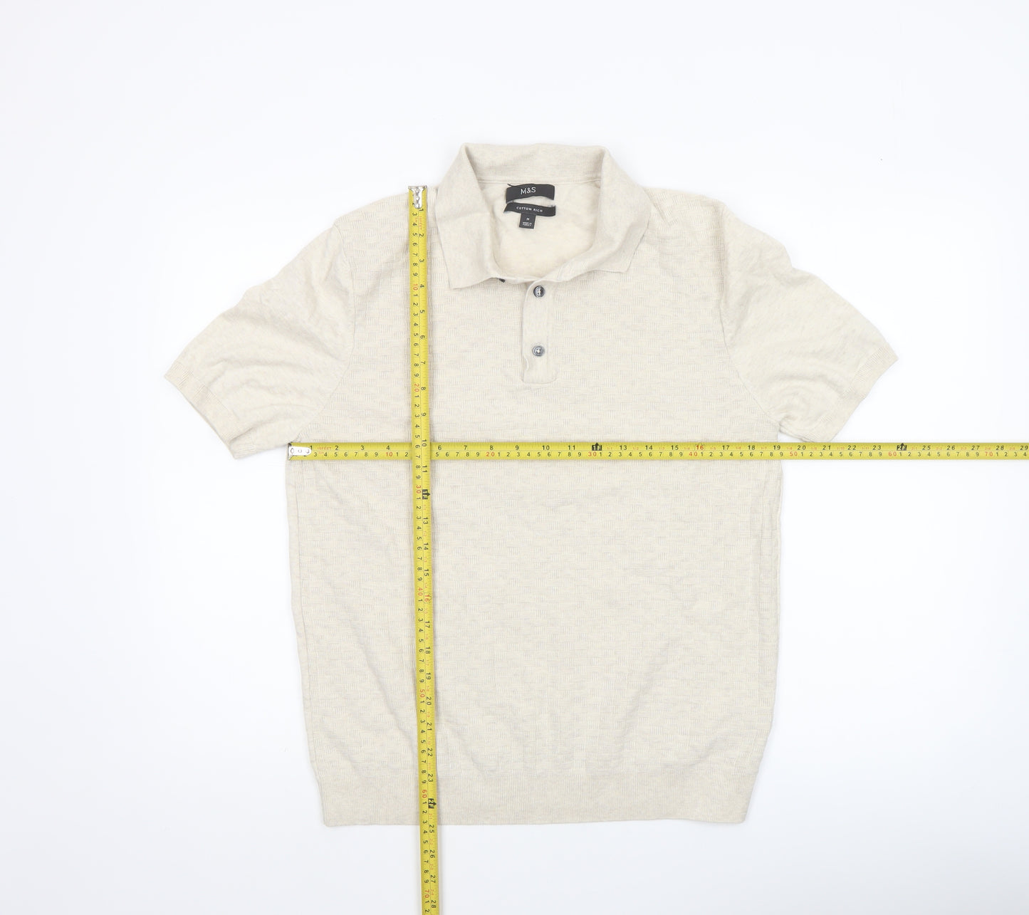Marks and Spencer Men's Beige Cotton Henley Jumper M