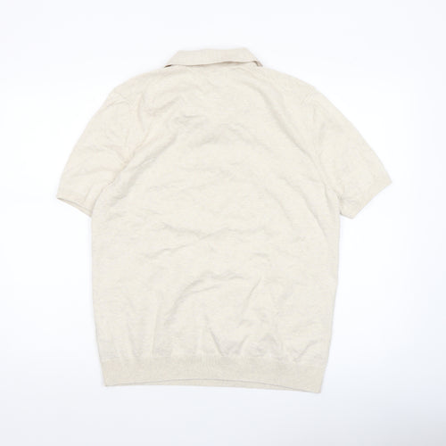 Marks and Spencer Men's Beige Cotton Henley Jumper M