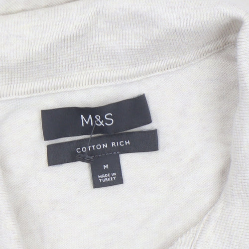Marks and Spencer Men's Beige Cotton Henley Jumper M