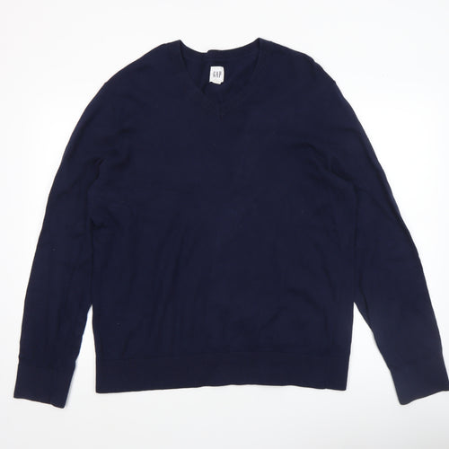 GAP Men’s Blue Cotton V-Neck Pullover Jumper Size L
