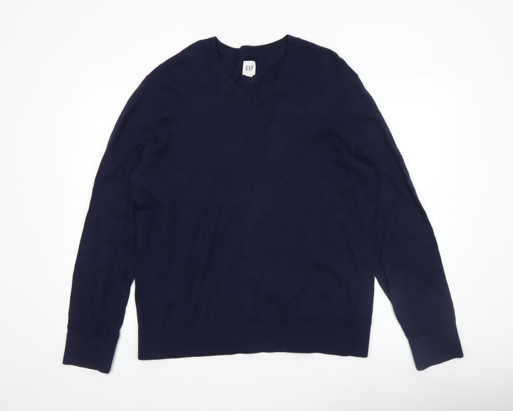 GAP Men’s Blue Cotton V-Neck Pullover Jumper Size L