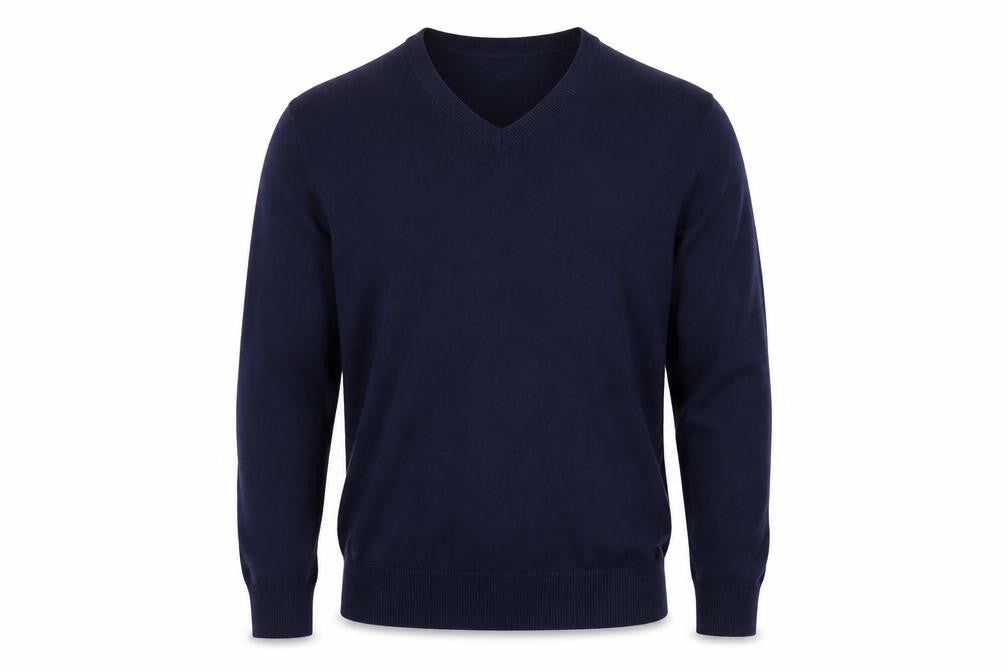 Front view of Gap Men’s Blue Cotton V-Neck jumper, size L