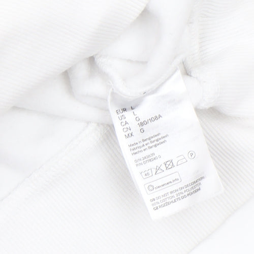 H&M Divided Men's White Embroidered Rose Graphic Pullover Sweatshirt L