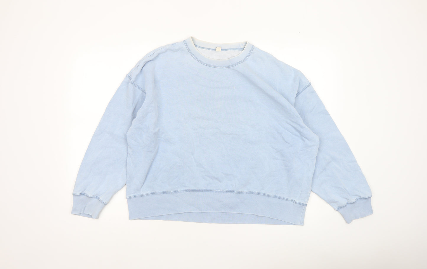 Uniqlo Women Light Blue Cotton Crew Neck Pullover Sweatshirt XL