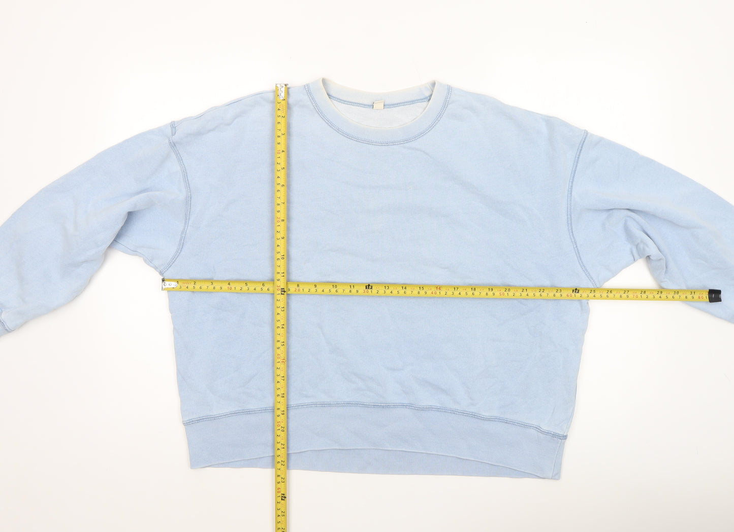 Uniqlo Women Light Blue Cotton Crew Neck Pullover Sweatshirt XL