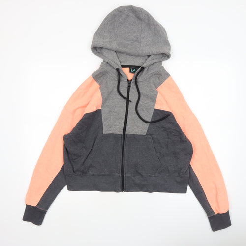 LA Gear Womens Peach Grey Colourblock Hoodie Size 14 Full Zip