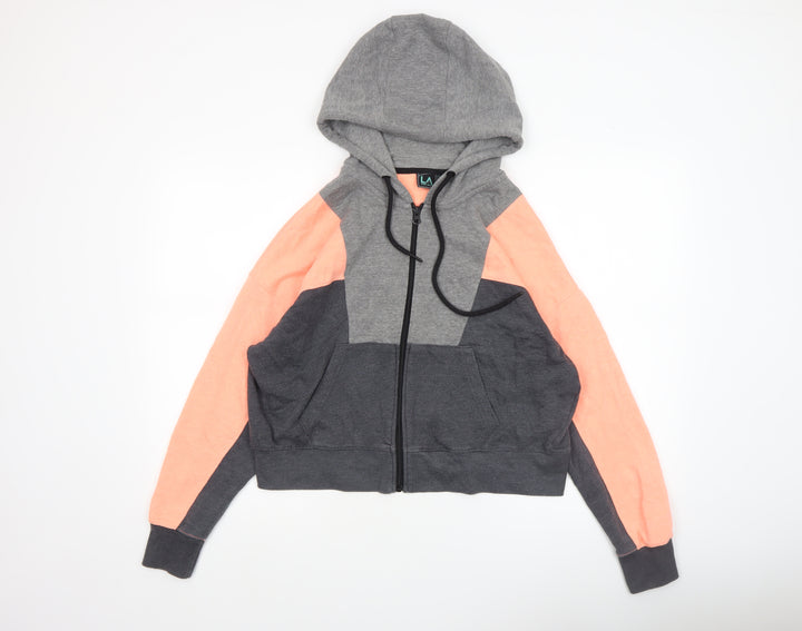 LA Gear Womens Peach Grey Colourblock Hoodie Size 14 Full Zip