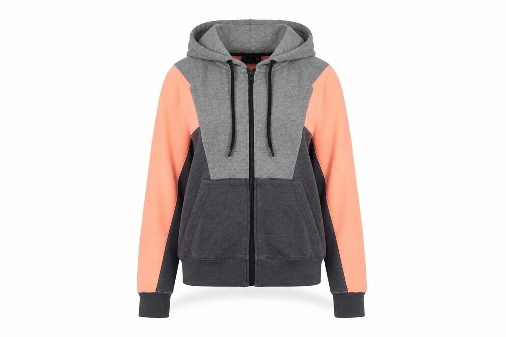 LA Gear Womens Peach Grey Colourblock Hoodie Size 14 Full Zip
