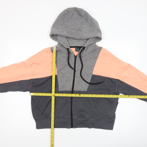 LA Gear Womens Peach Grey Colourblock Hoodie Size 14 Full Zip