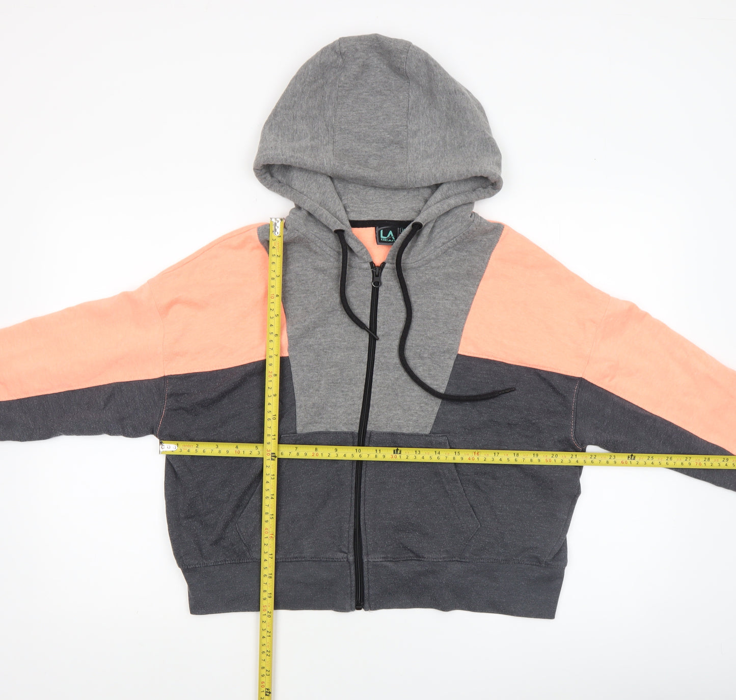 LA Gear Womens Peach Grey Colourblock Hoodie Size 14 Full Zip