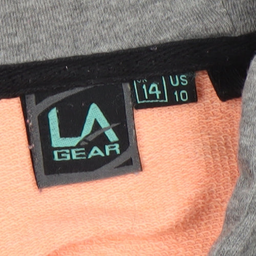 LA Gear Womens Peach Grey Colourblock Hoodie Size 14 Full Zip