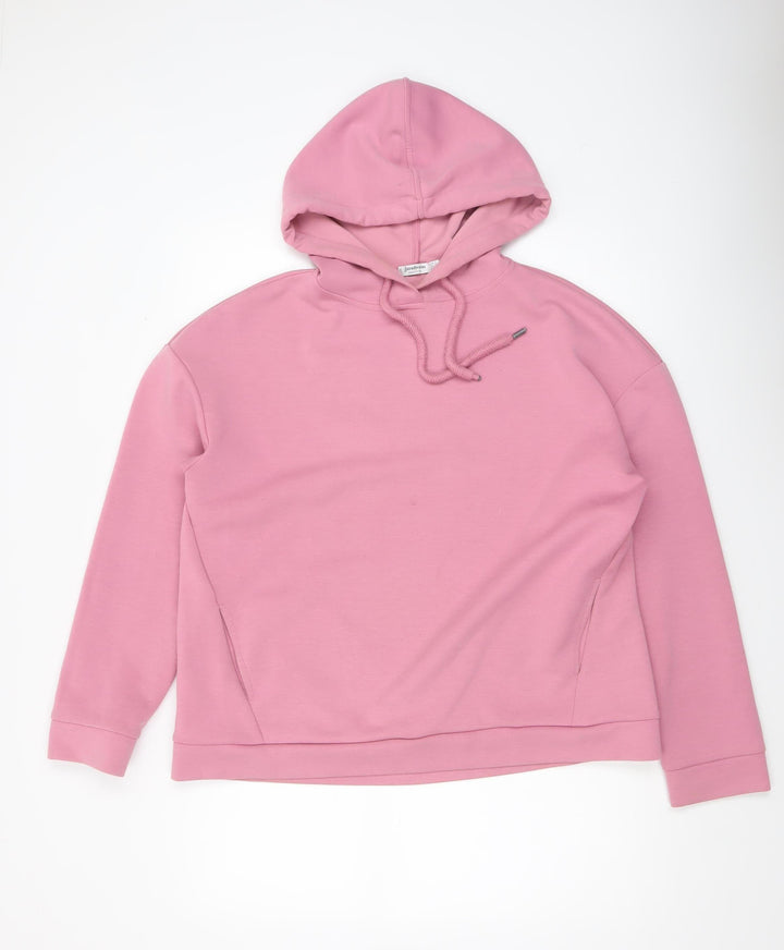 Stradivarius Women Pink Pullover Hoodie Size L Viscose Blend