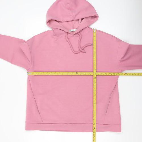Stradivarius Women Pink Pullover Hoodie Size L Viscose Blend