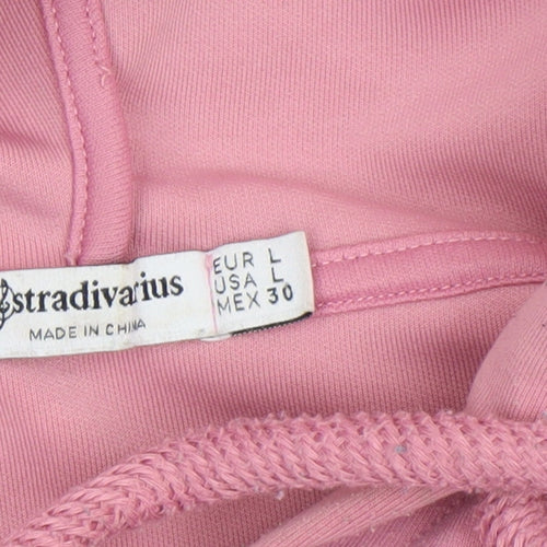 Stradivarius Women Pink Pullover Hoodie Size L Viscose Blend