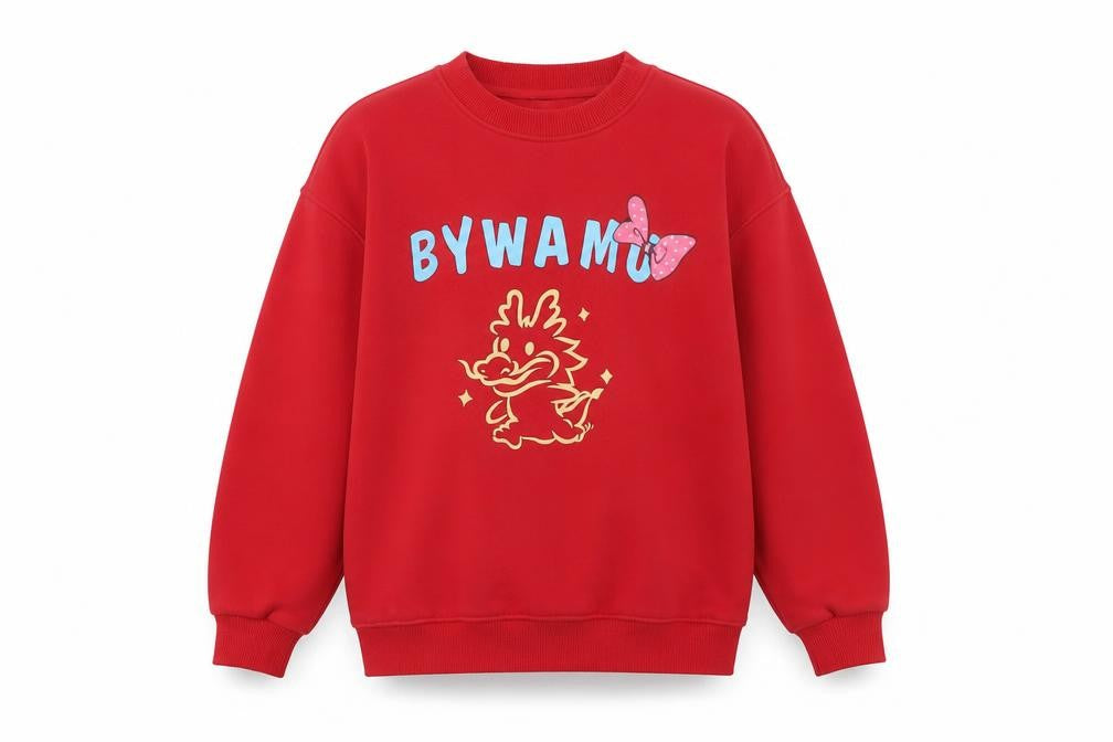 Front view of HANEGUO girls’ red graphic dragon butterfly pullover sweatshirt, size 8, years
