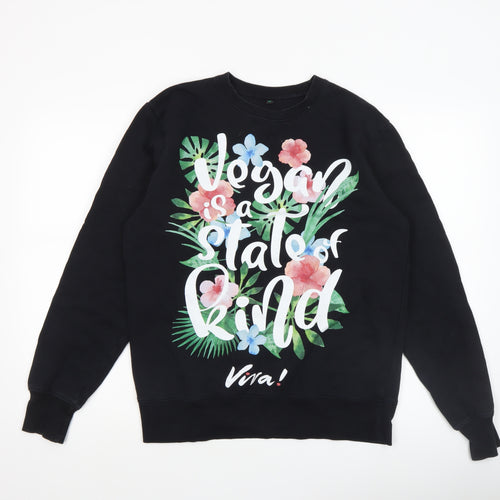 EarthPositive Viva Women Black Floral Vegan Print Sweatshirt Medium