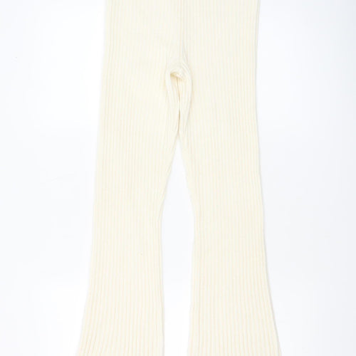 H&M Women’s Ivory Ribbed Knit Flared Trousers Size S
