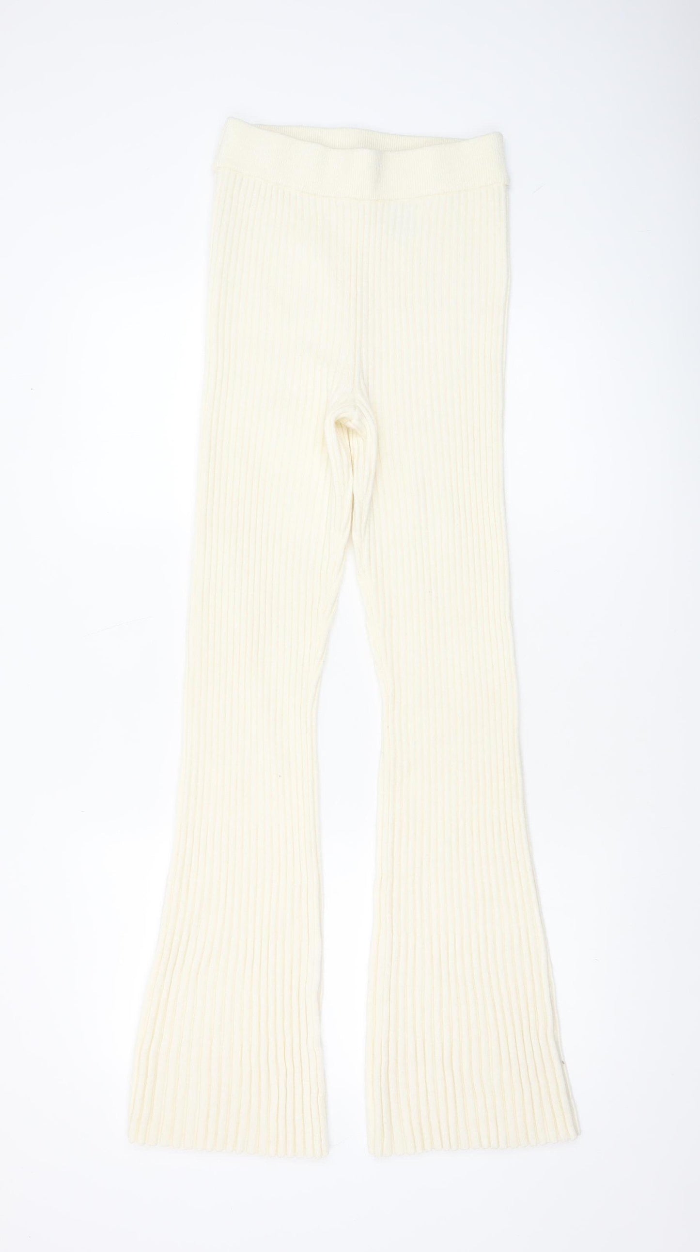 H&M Women’s Ivory Ribbed Knit Flared Trousers Size S