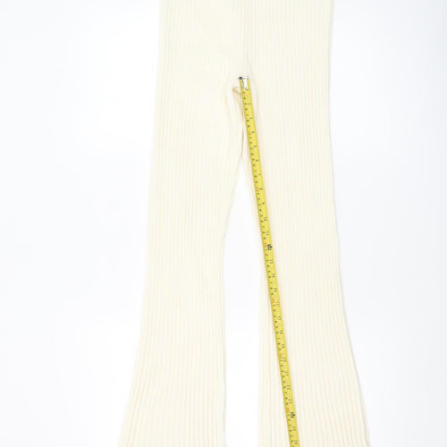 H&M Women’s Ivory Ribbed Knit Flared Trousers Size S