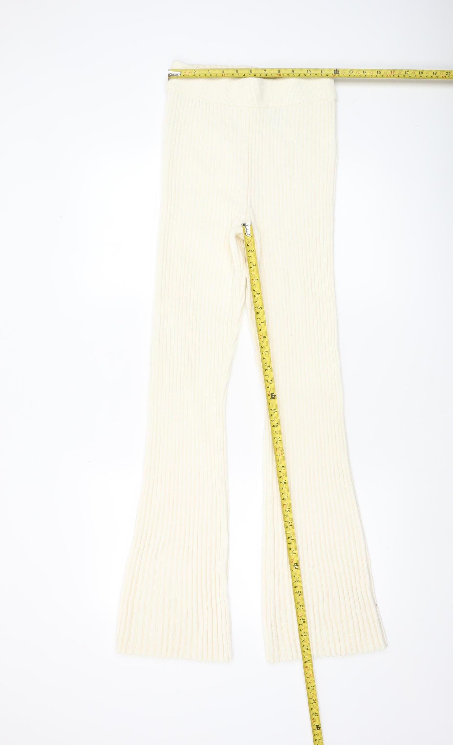 H&M Women’s Ivory Ribbed Knit Flared Trousers Size S